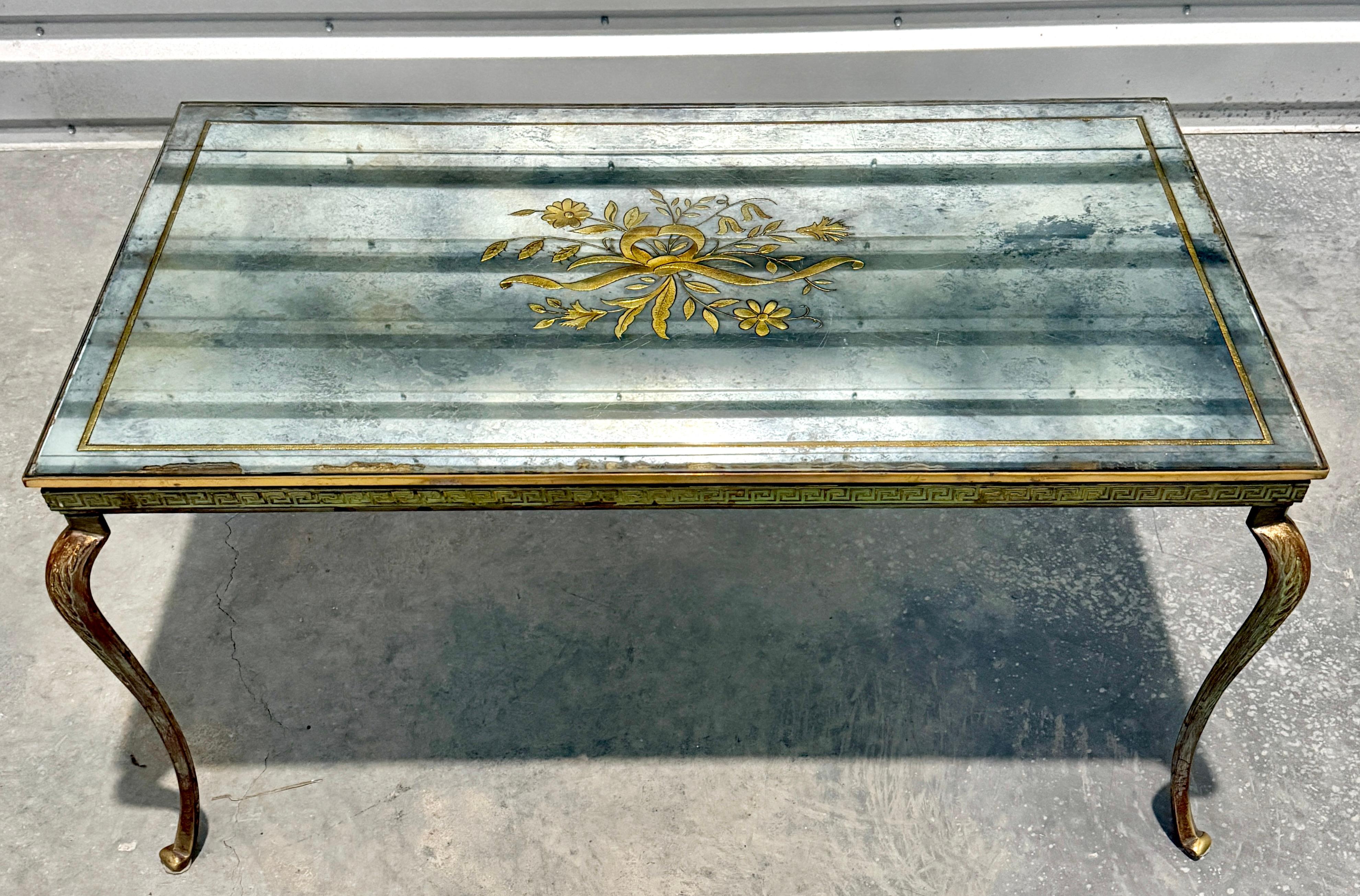 French Bronze, Iron And Églomisé Glass Coffee Table With Greek Key ...