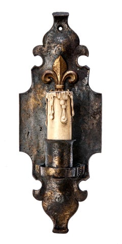 French Bronze & Iron Wall Sconce with Fleur De Lis