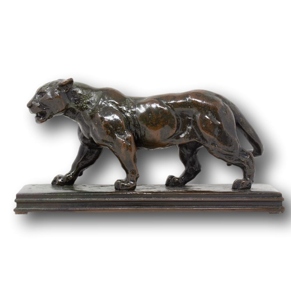 Belle Époque French Bronze Jaguar Qui Marche No. 2 (Walking Jaguar) by Antoine Barye For Sale