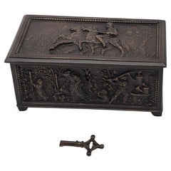 French bronze jewellery casket decorated with rural scenes circa 1860