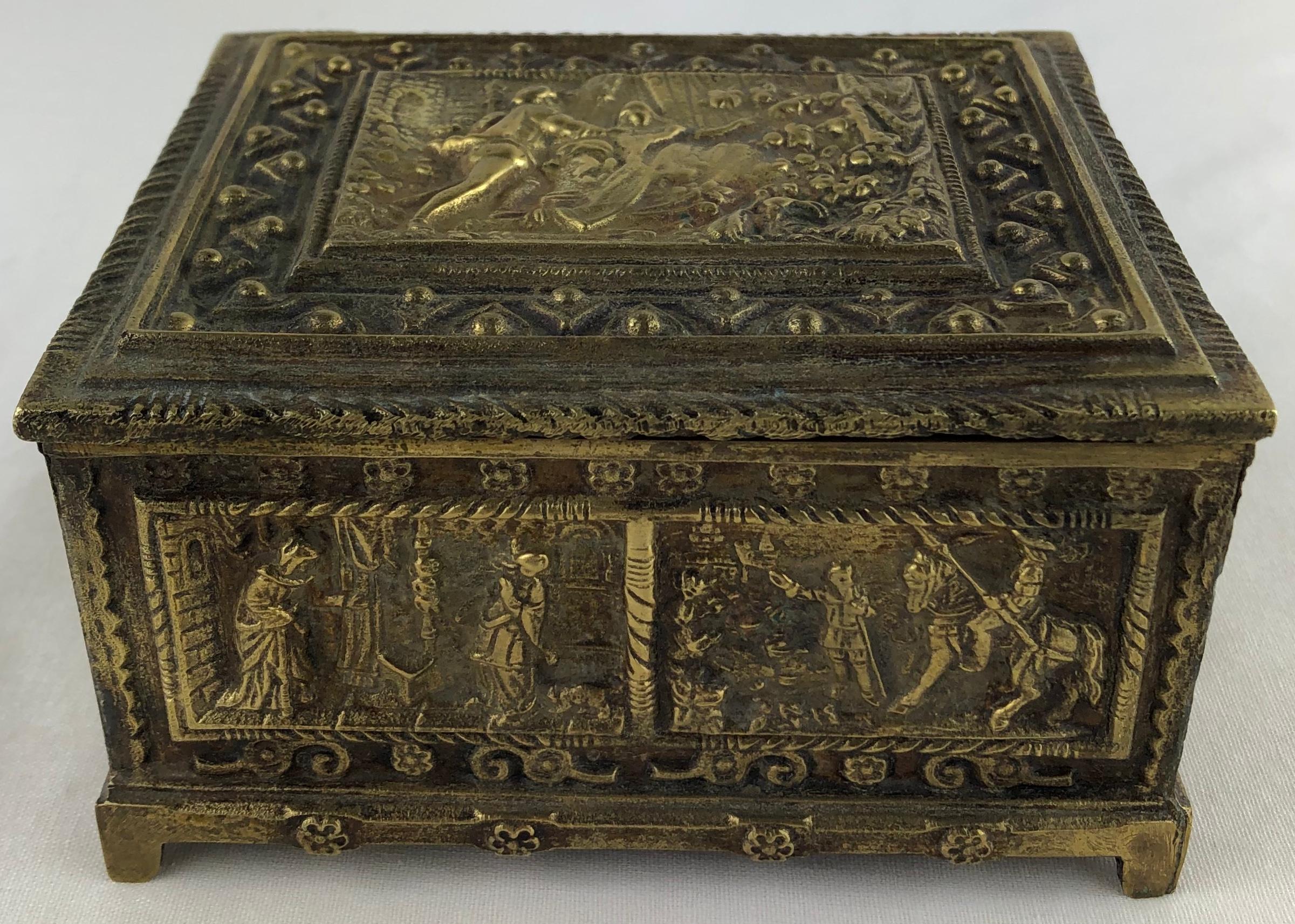 Renaissance French Bronze Jewelry Box with High Reliefs, circa 1880