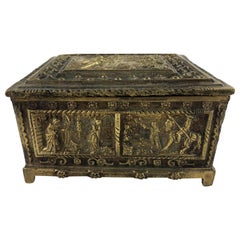 Antique French Bronze Jewelry Box with High Reliefs, circa 1880