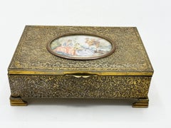 French Bronze Jewelry Musical Box with Portrait Miniature Painting