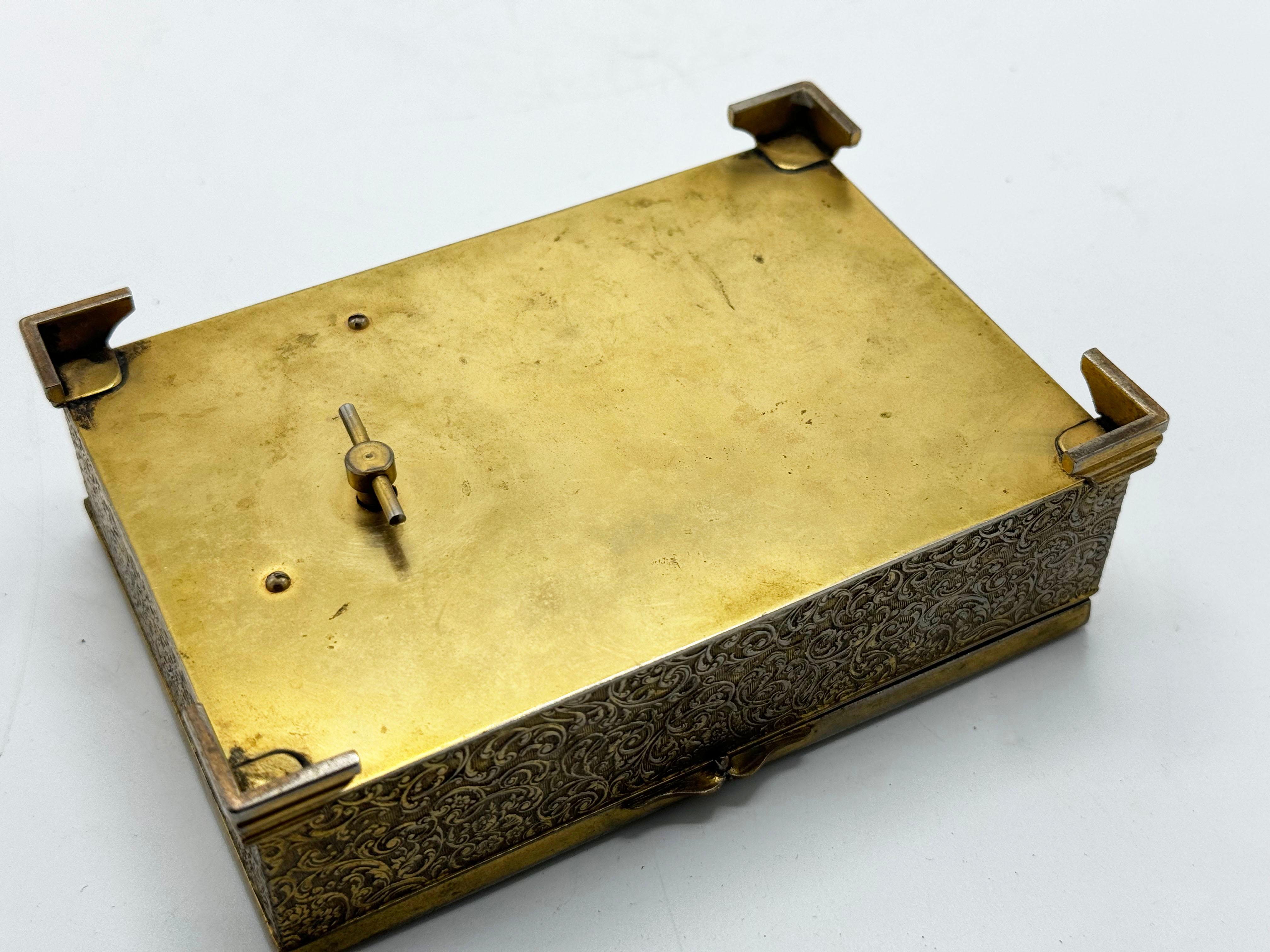 Hand-Painted French Bronze Jewelry Musical Box with Portrait Miniature Painting For Sale