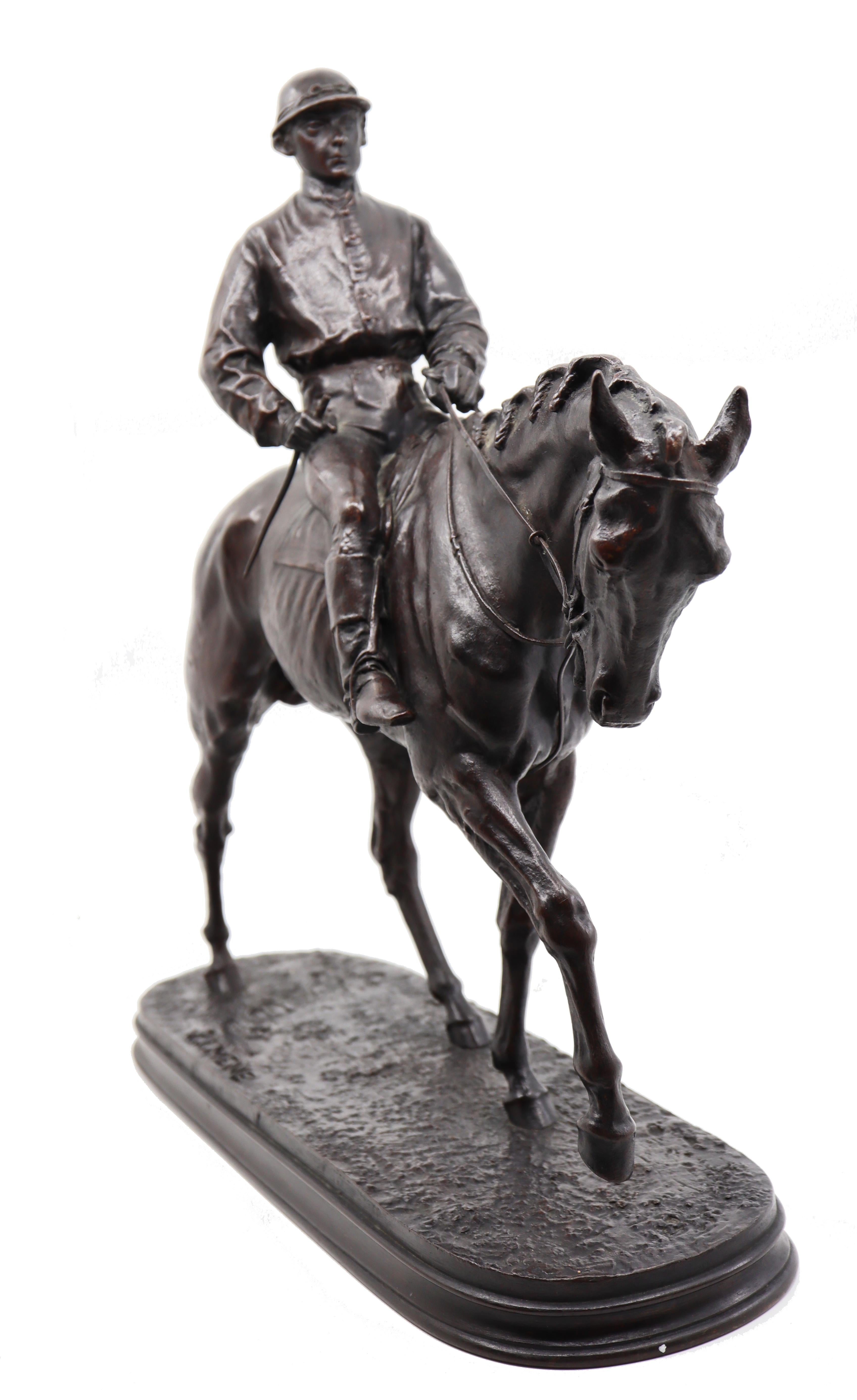 French Bronze Jockey on Horse by Pierre Jules Mêne For Sale 9