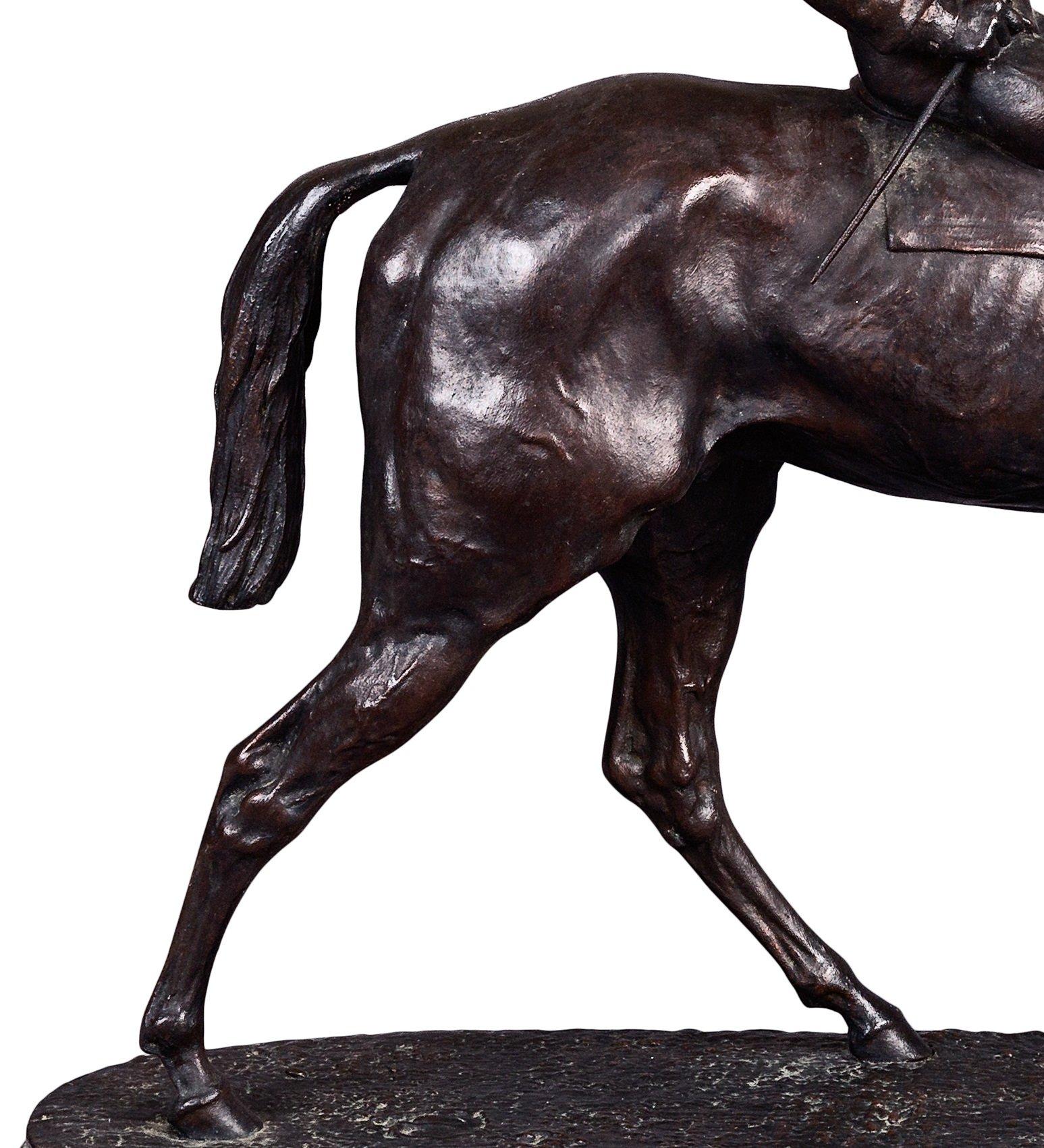 French Bronze Jockey on Horse by Pierre Jules Mêne For Sale 1