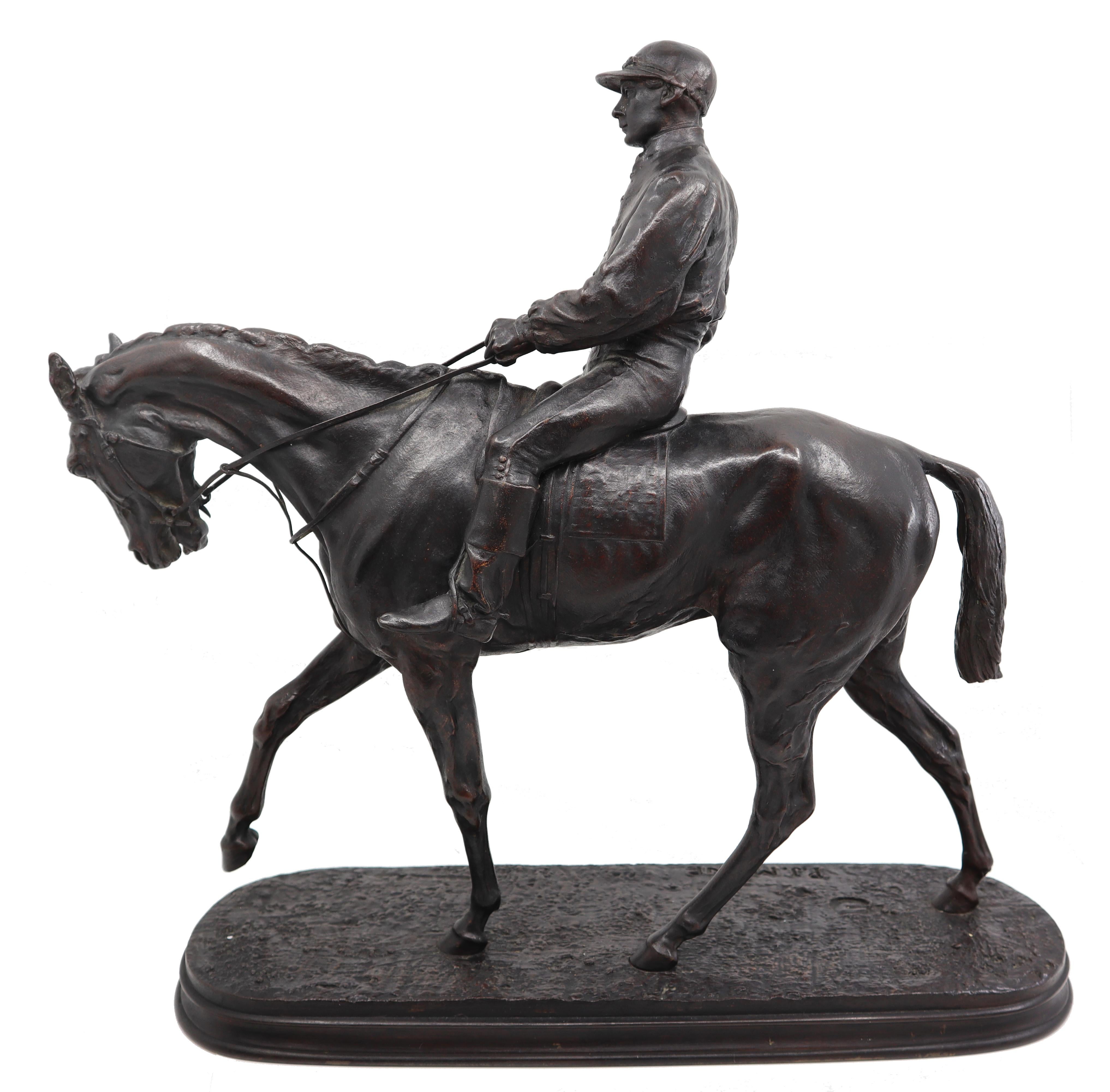 French Bronze Jockey on Horse by Pierre Jules Mêne For Sale 5