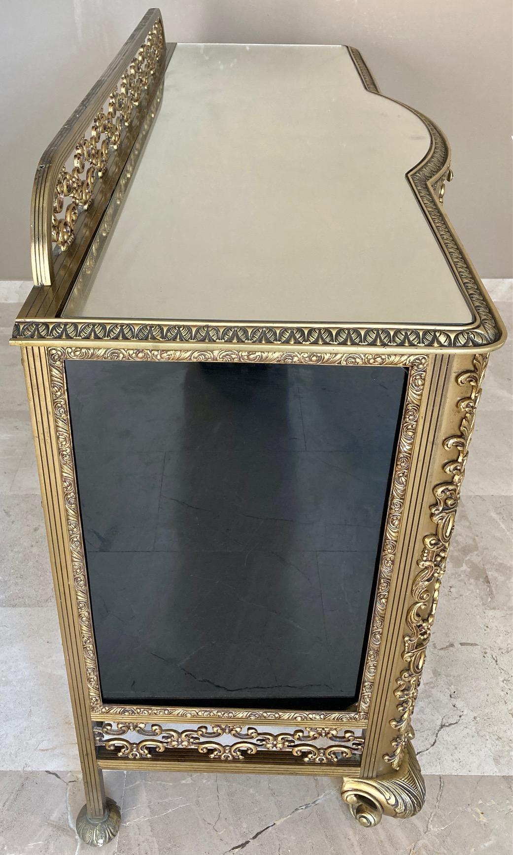 French Bronze Kidney Mirrored Dressing Table or Vanity with Four Drawers and Two 5