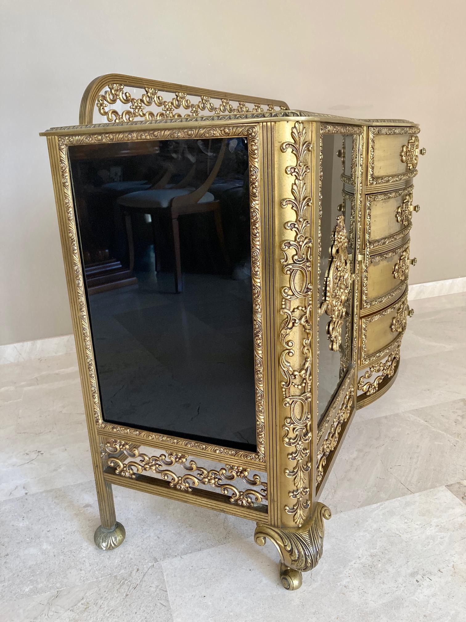 French Bronze Kidney Mirrored Dressing Table or Vanity with Four Drawers and Two 2
