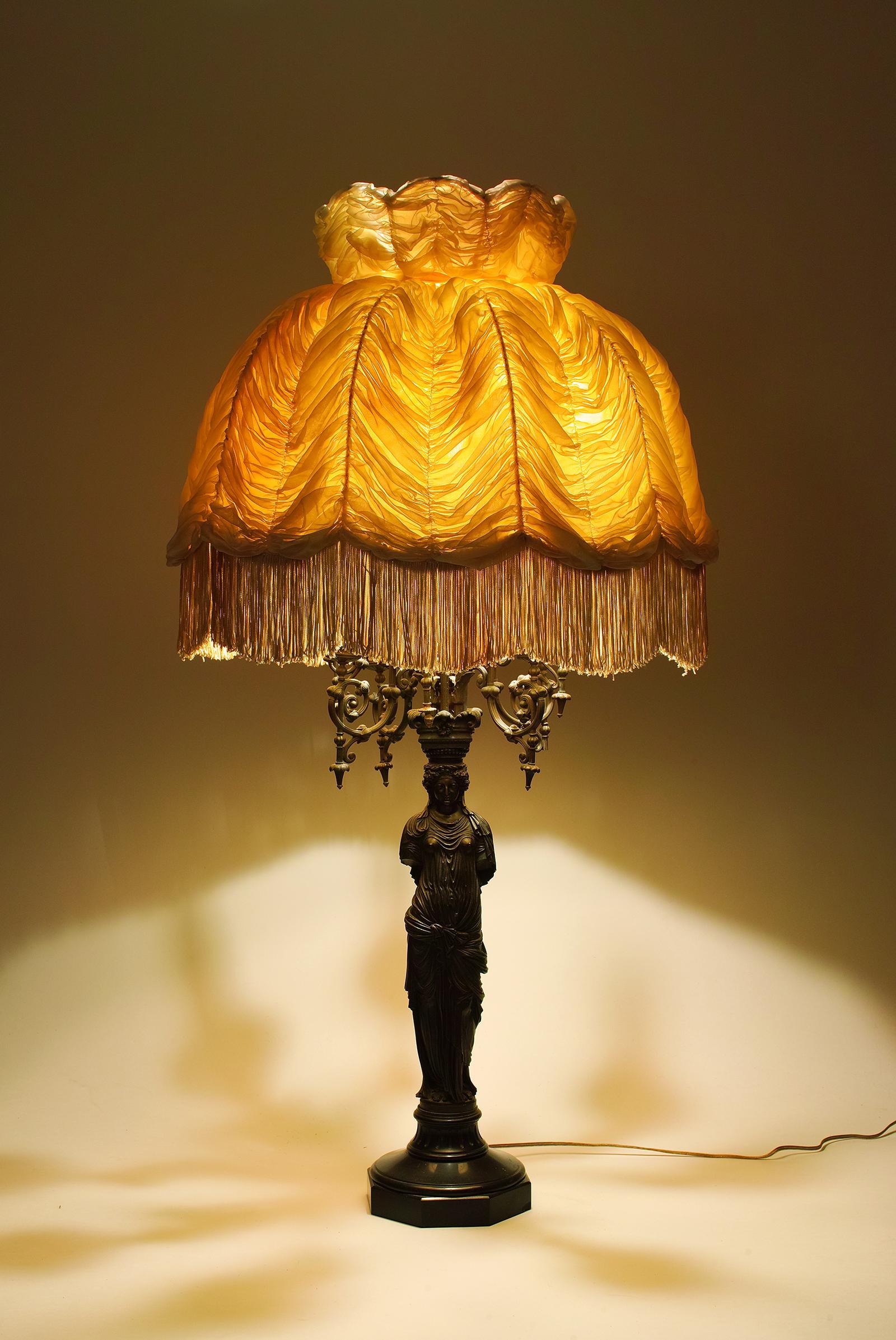 French, Bronze Lamp by Achille Collas after Jean Goulon's Caryatids In Good Condition In Brooklyn, NY