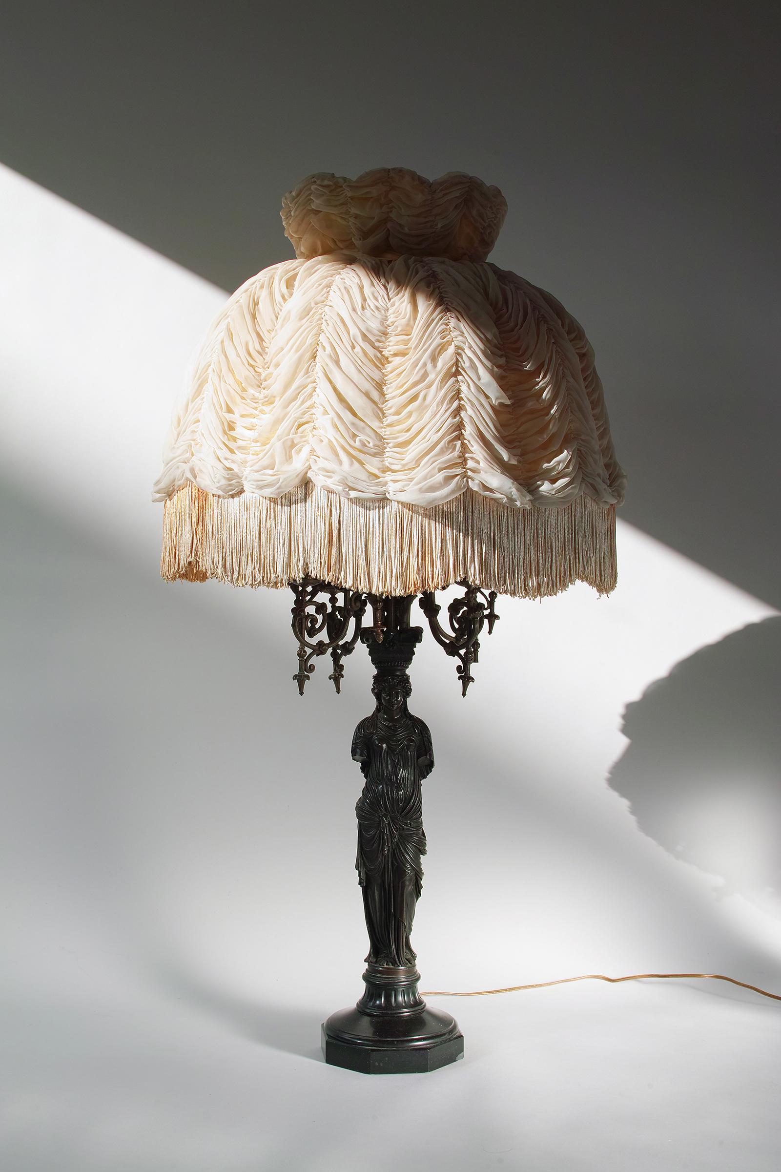 20th Century French, Bronze Lamp by Achille Collas after Jean Goulon's Caryatids