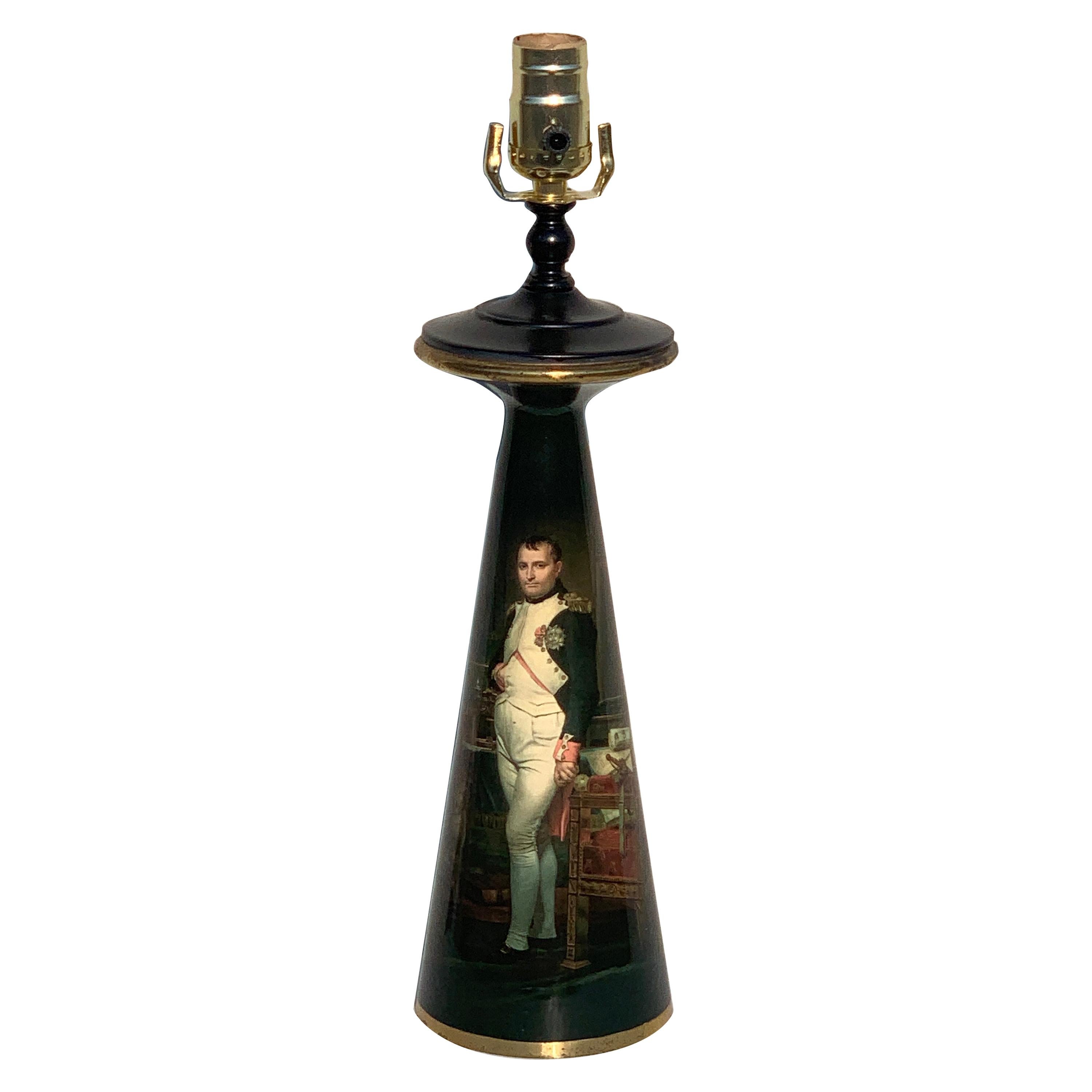 French Bronze Lamp, Enameled with Emperor Napoleon in His Study at the Tuileries For Sale