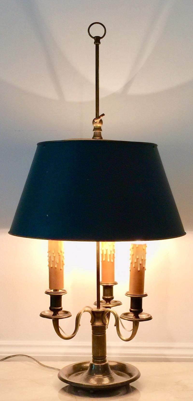 French Bronze Lampe Bouillotte with Dark Green Tôle Shade 9