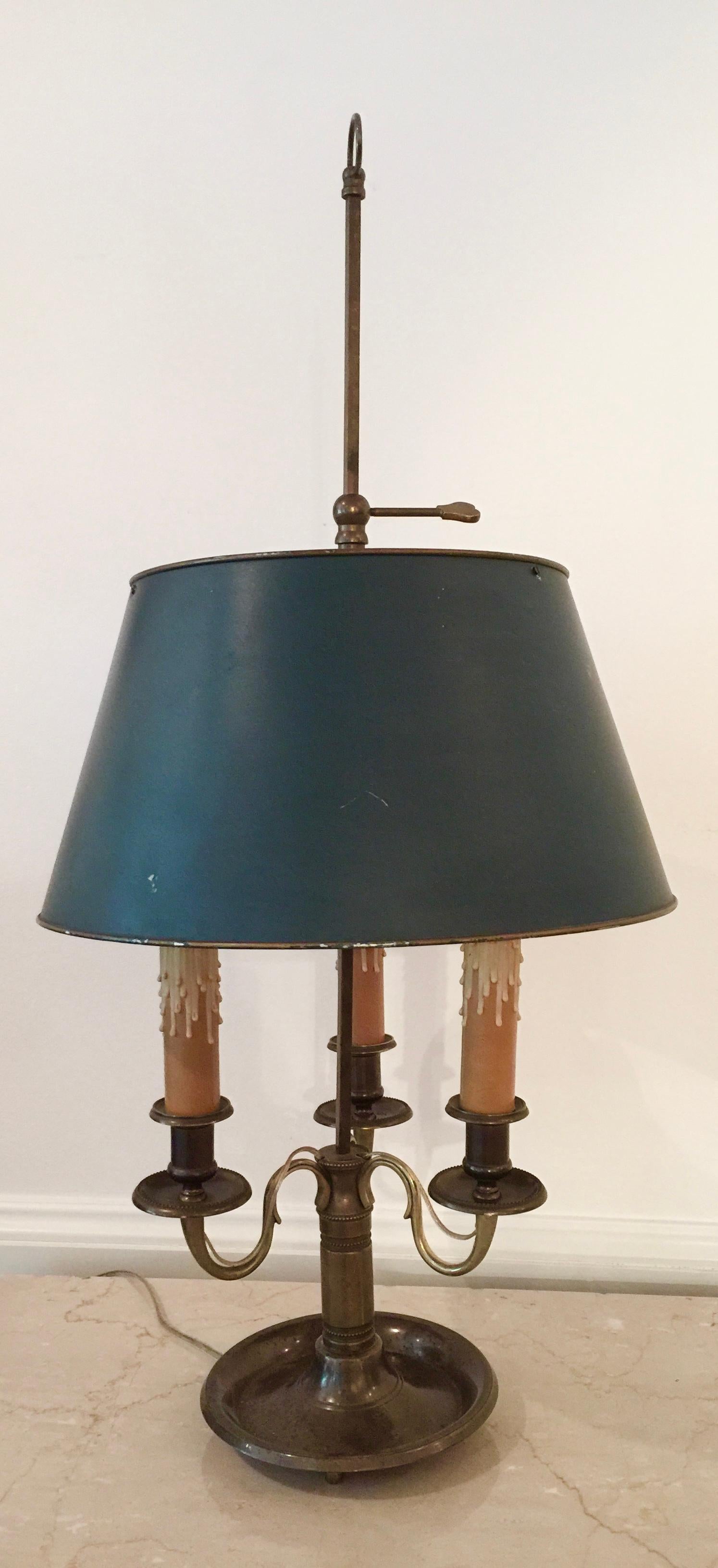 French Bronze Lampe Bouillotte with Dark Green Tôle Shade 10