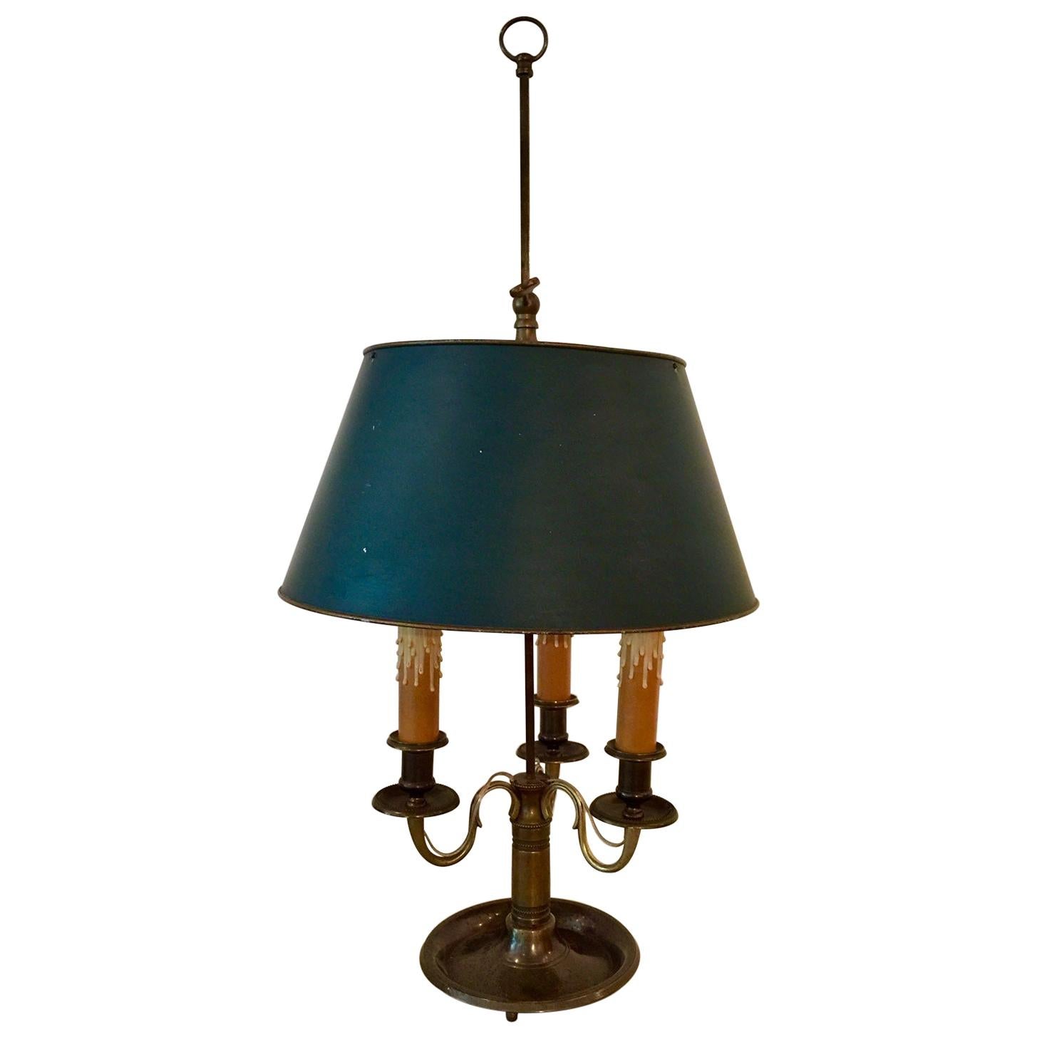 French Bronze Lampe Bouillotte with Dark Green Tôle Shade