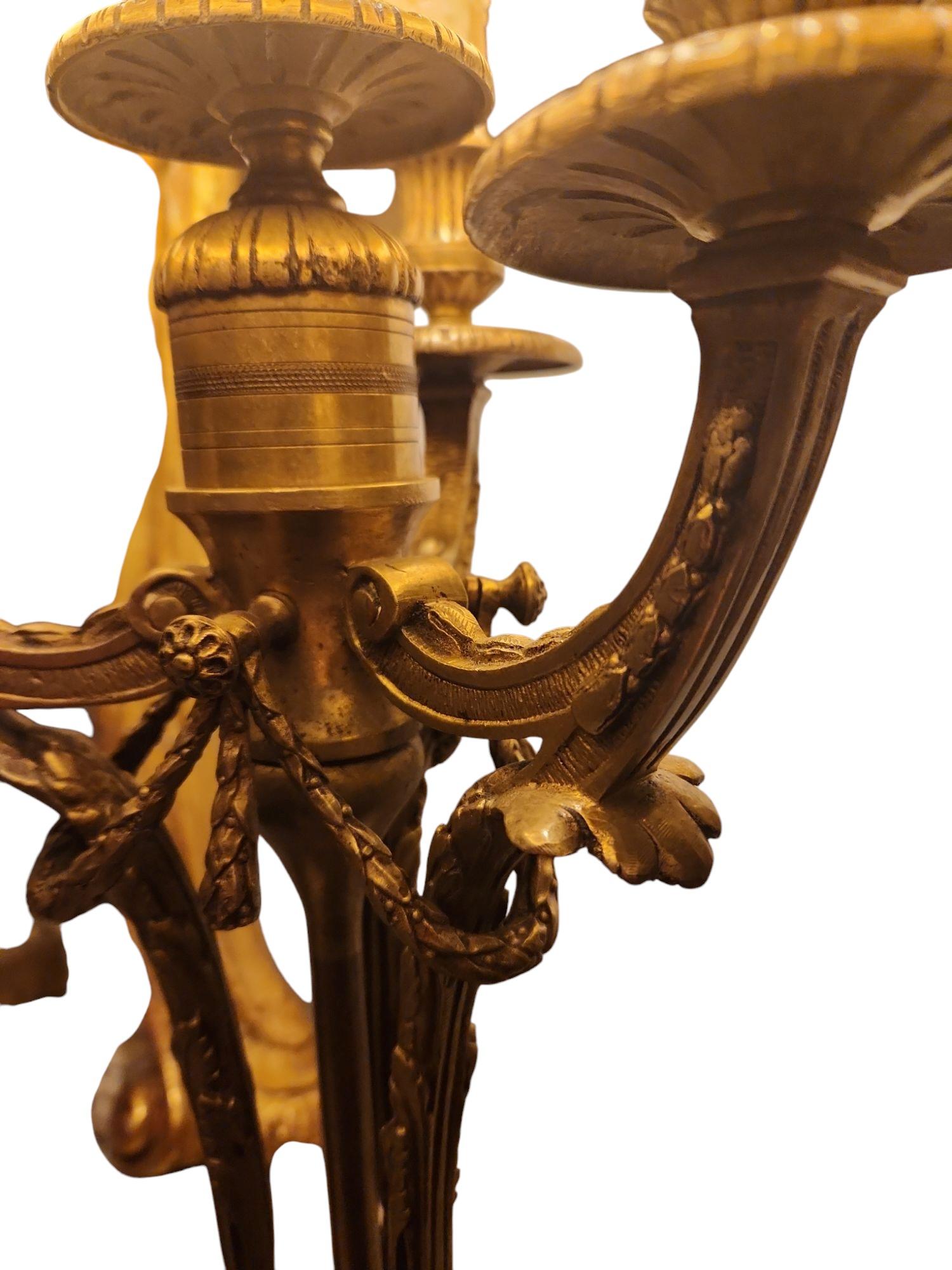 Lámparas francesas de bronce con pantallas a medida, Siglo XX Bronce en venta