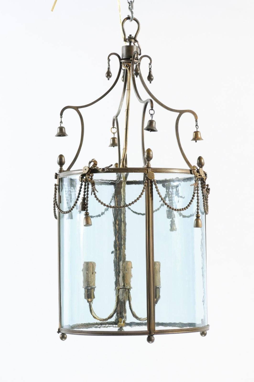 French Bronze Lantern with 3 Lights & Bells, ca. 1890 For Sale 8