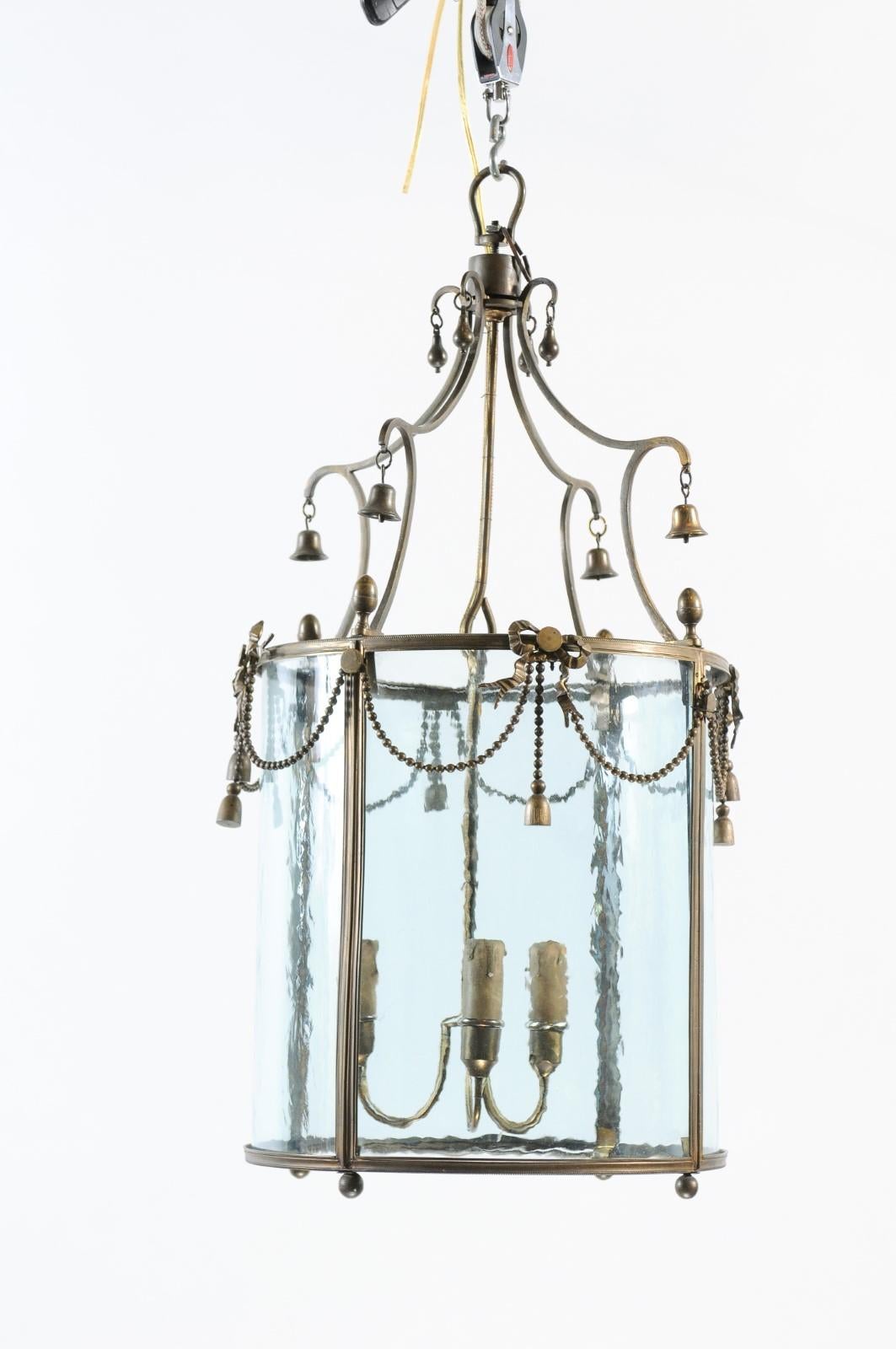 French Bronze Lantern with 3 Lights & Bells, ca. 1890 For Sale 9