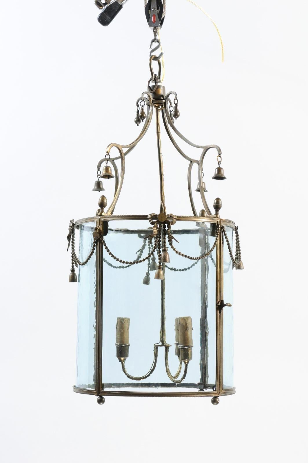 French Bronze Lantern with 3 Lights & Bells, ca. 1890 For Sale 3