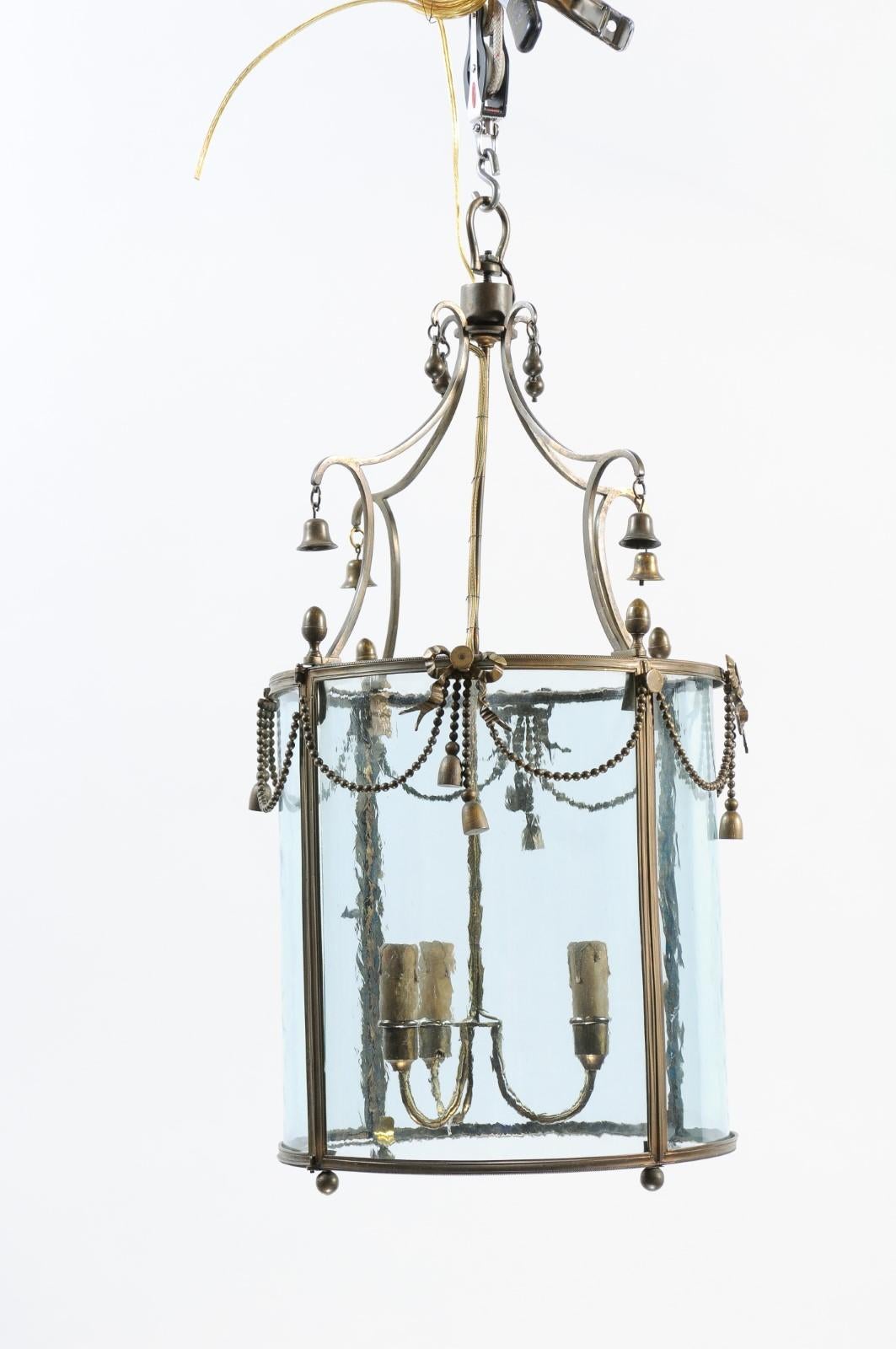 French Bronze Lantern with 3 Lights & Bells, ca. 1890 For Sale 4