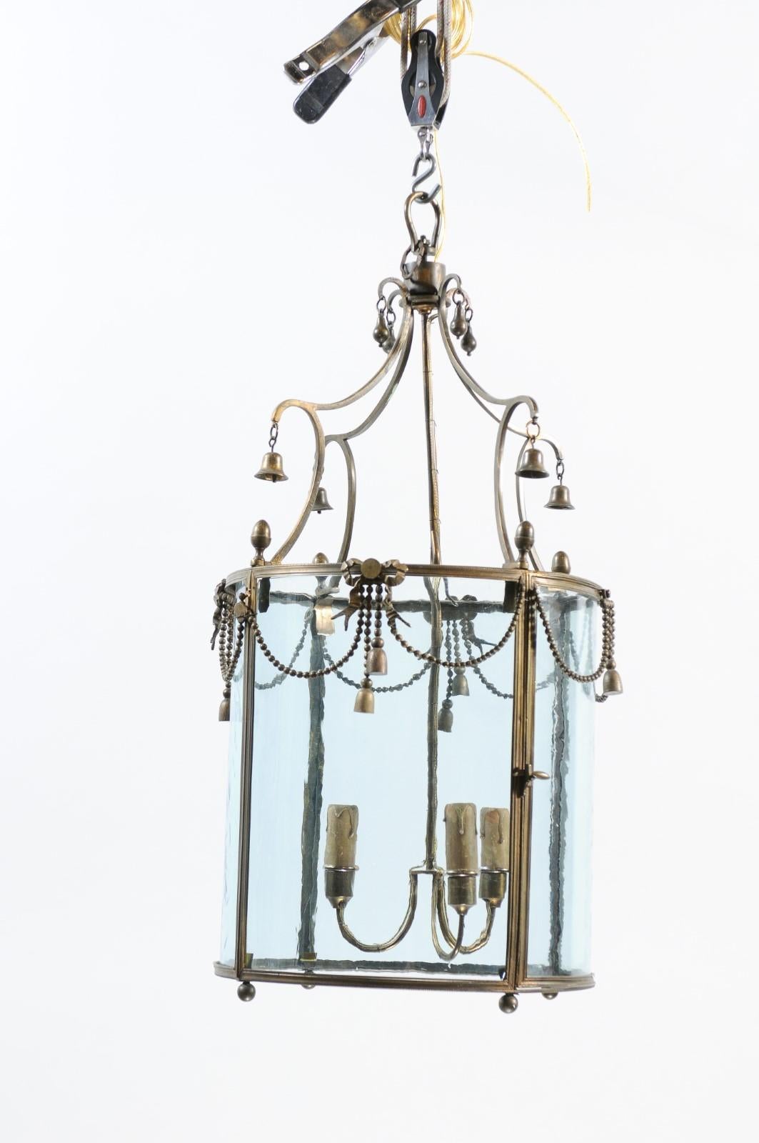 French Bronze Lantern with 3 Lights & Bells, ca. 1890 For Sale 6