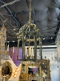 French Bronze Lantern with Tarnished Verde Patina