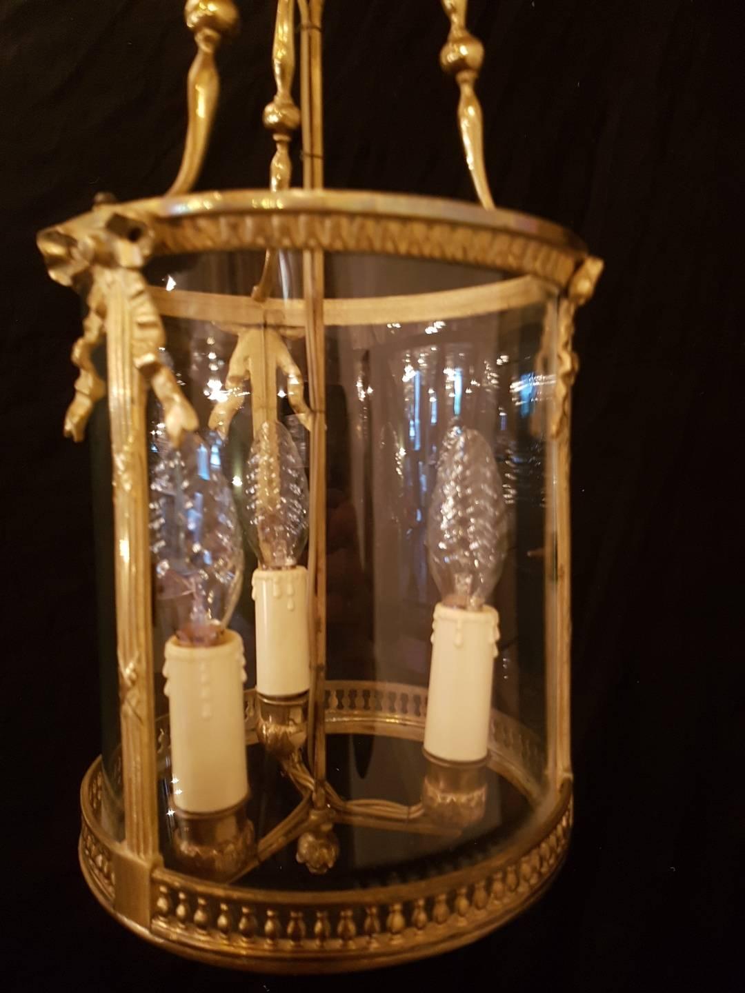 French Bronze Lantern with Three Candlelights For Sale 6