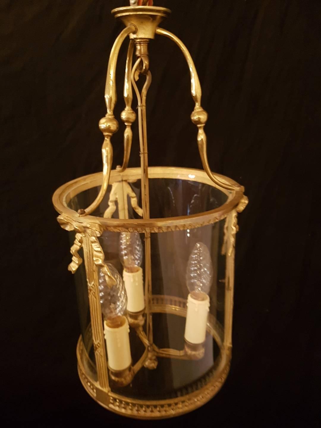 French Bronze Lantern with Three Candlelights For Sale 7