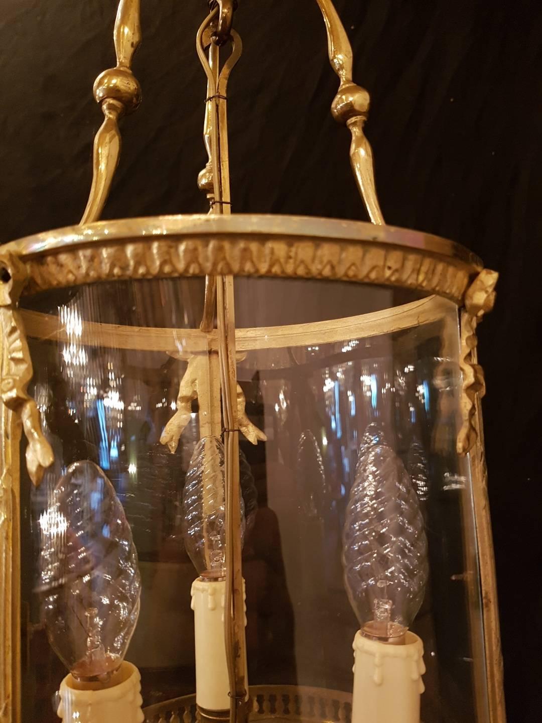 French Bronze Lantern with Three Candlelights For Sale 4