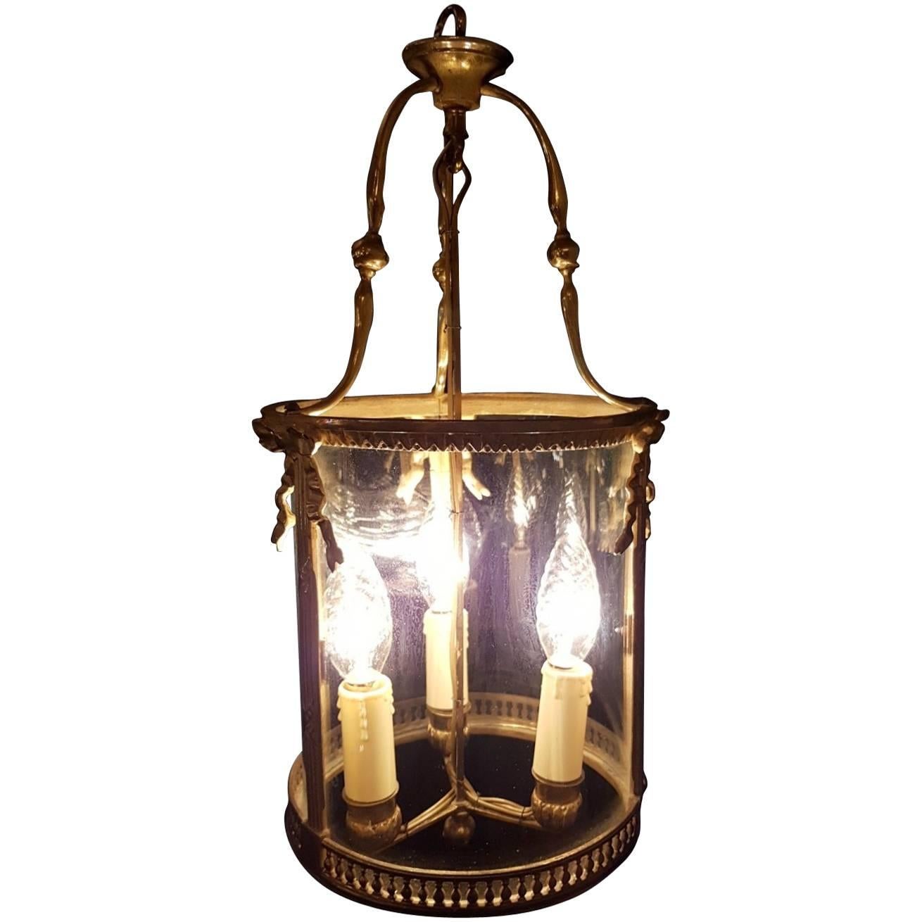 French Bronze Lantern with Three Candlelights For Sale
