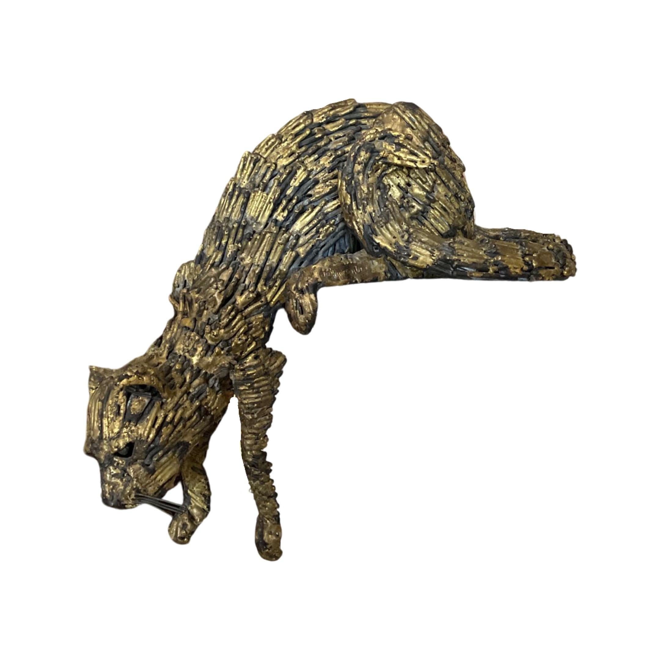 Sculpture française de chat à ledge en bronze en vente 1