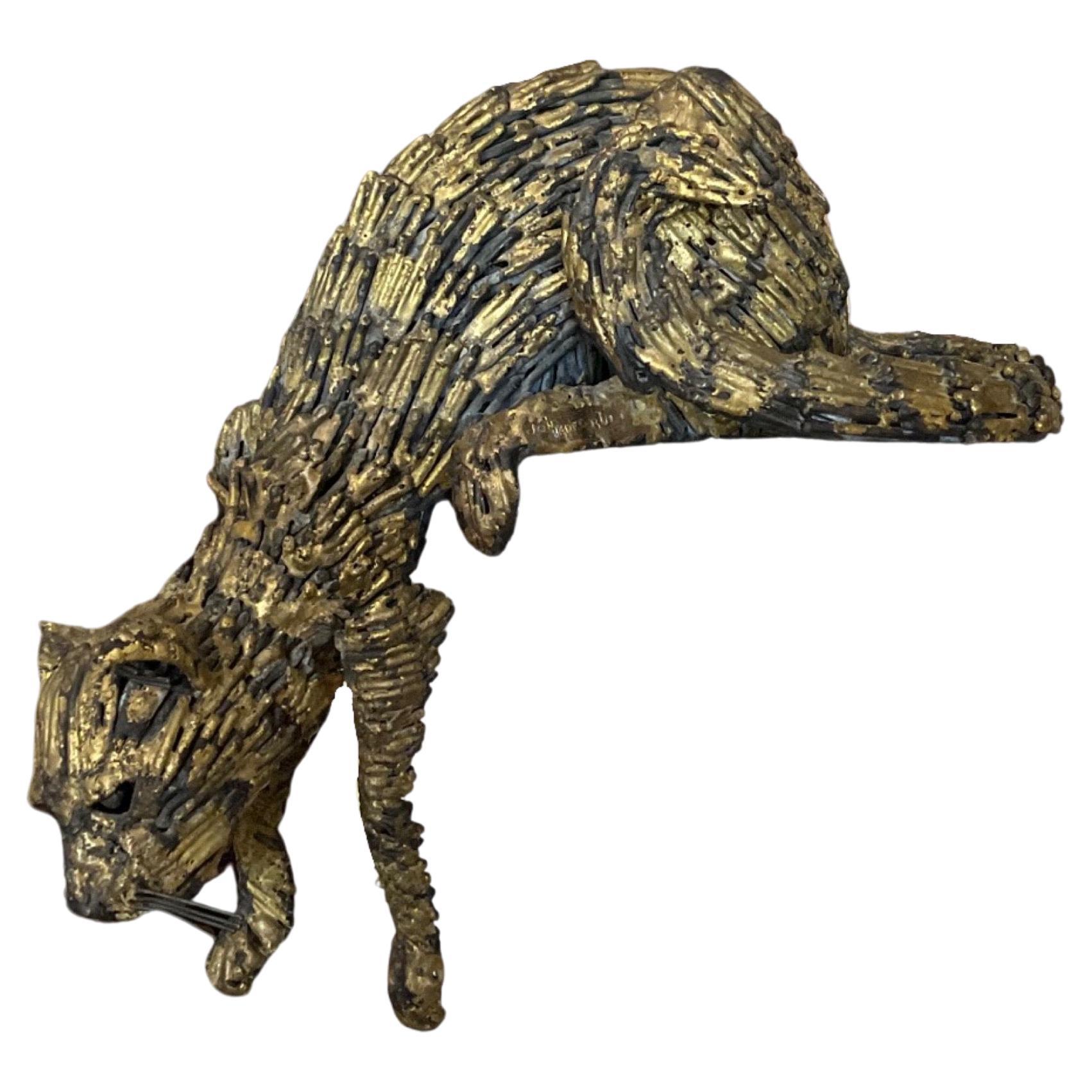 French Bronze Ledge Cat Sculpture For Sale