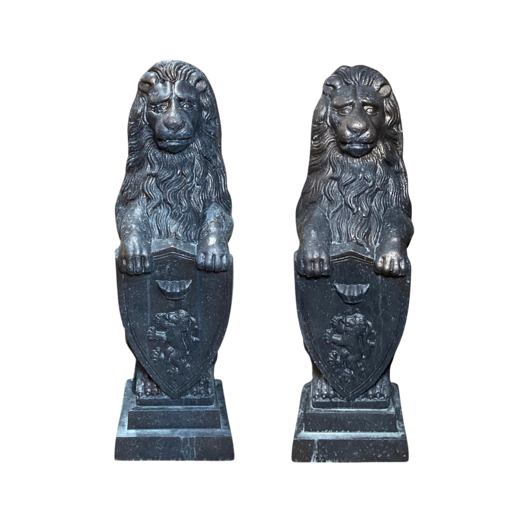 This beautiful pair of 19th century French bronze lion andirons make a bold addition to any hearth. Crafted in France, the detailed sculptures feature a classic bronze finish, adding a decorative touch to any fireplace.

 

SOLD AS A PAIR.
