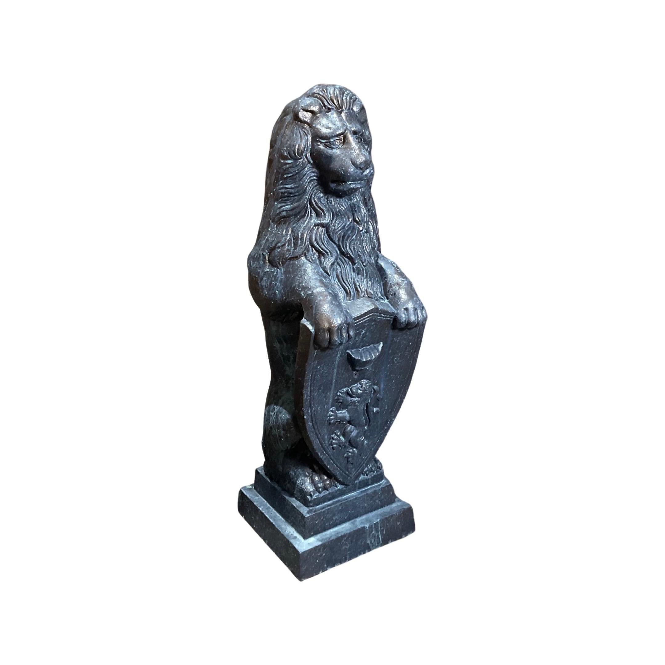 French Bronze Lion Sculpture Andirons In Good Condition For Sale In Dallas, TX