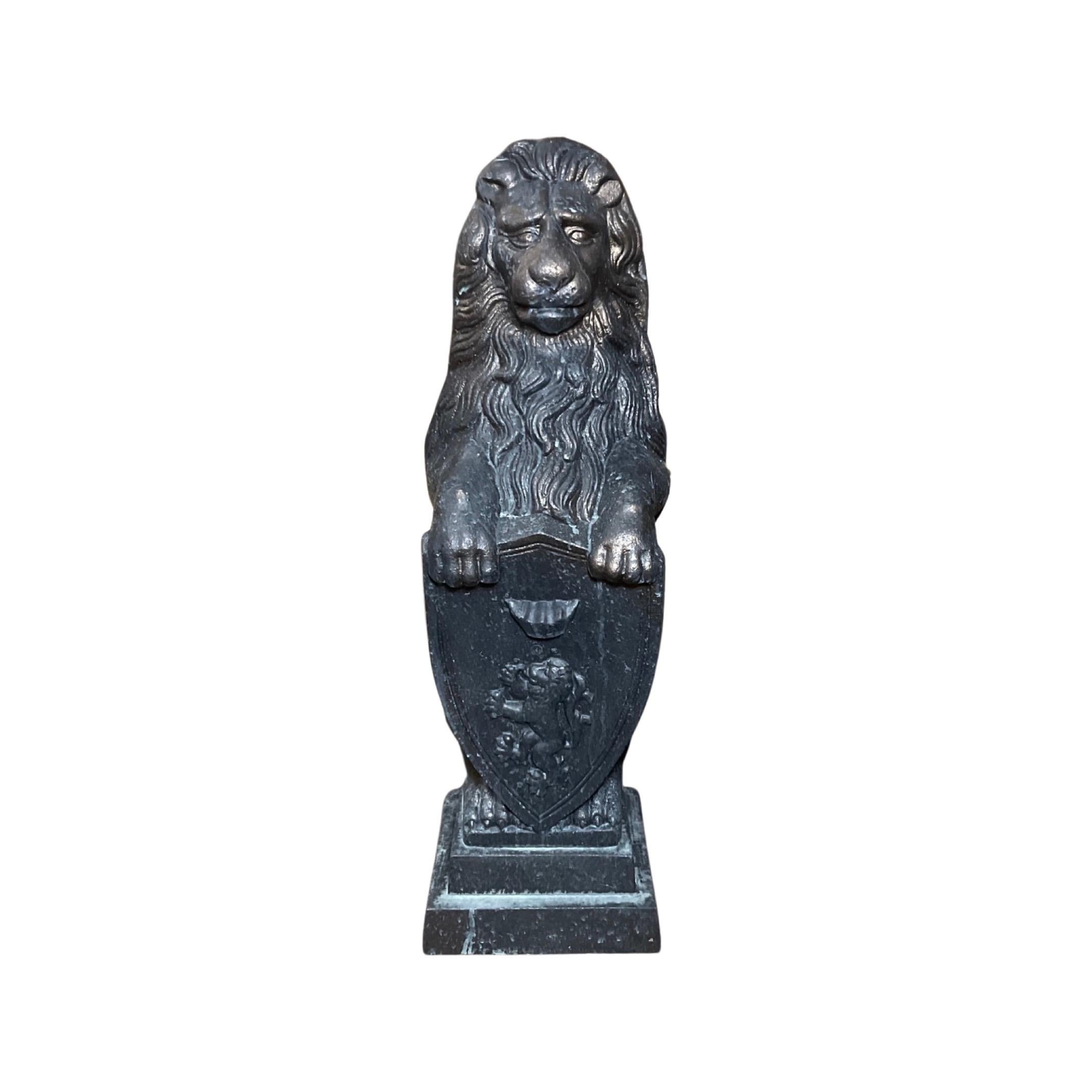 19th Century French Bronze Lion Sculpture Andirons For Sale