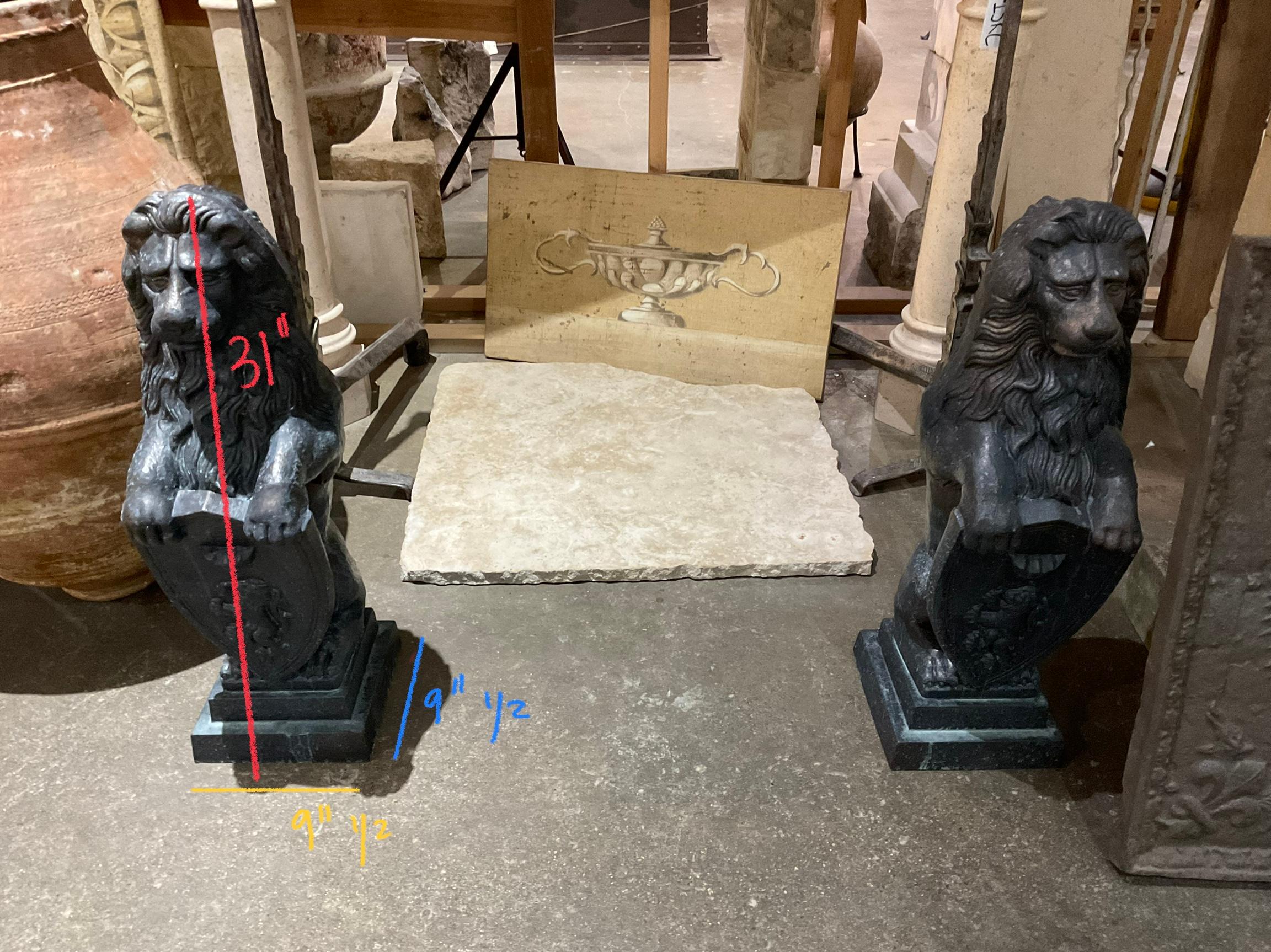French Bronze Lion Sculpture Andirons For Sale 3