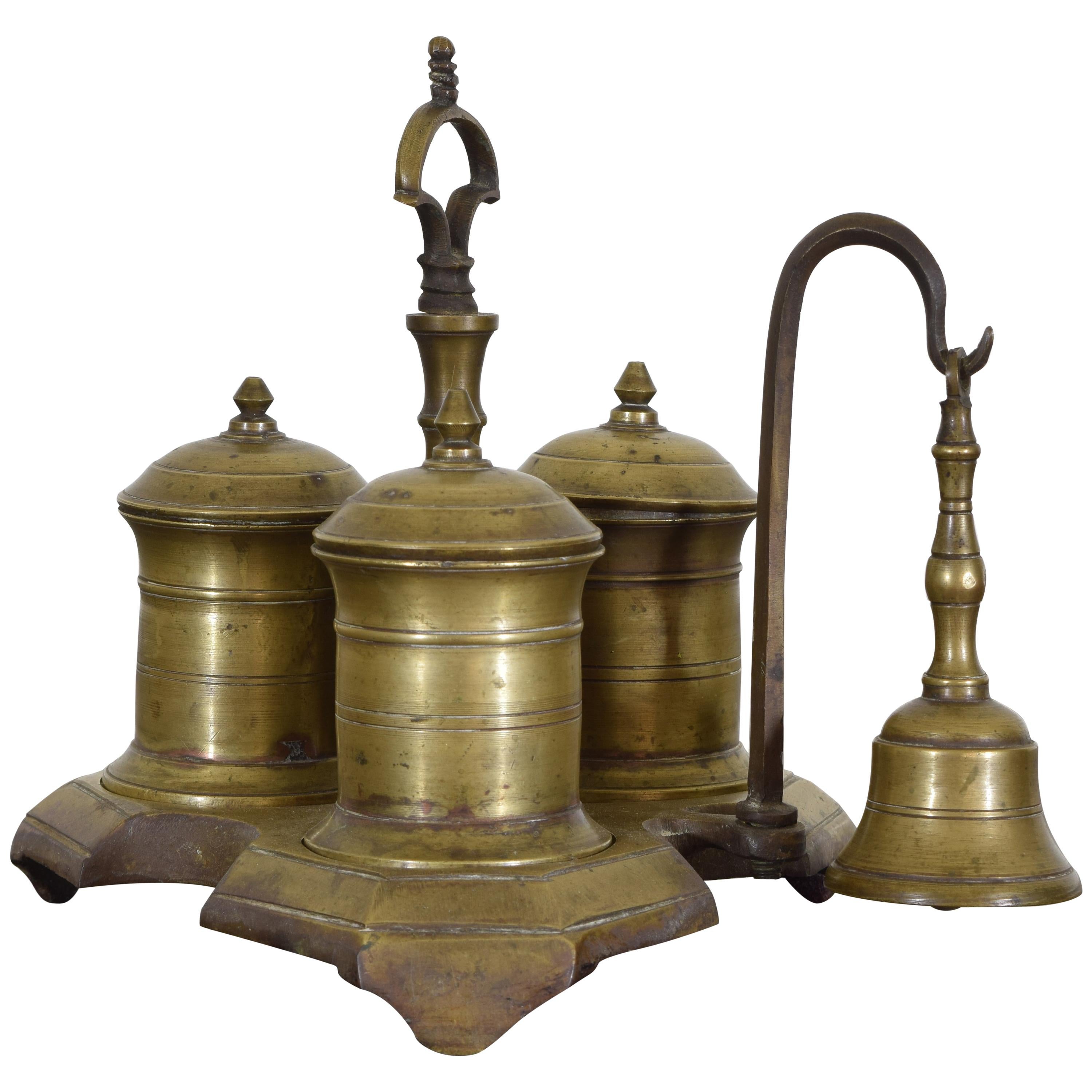 French Bronze Louis Philippe Period Inkwell and Bell Set, circa 1840