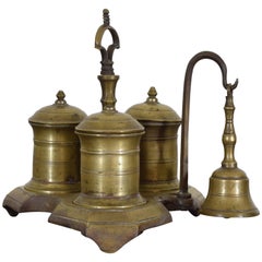 Vintage French Bronze Louis Philippe Period Inkwell and Bell Set, circa 1840