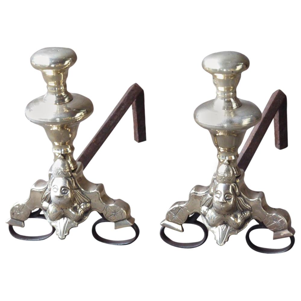 French Bronze Louis XIV Andirons, 17th Century, with Marmosets For Sale