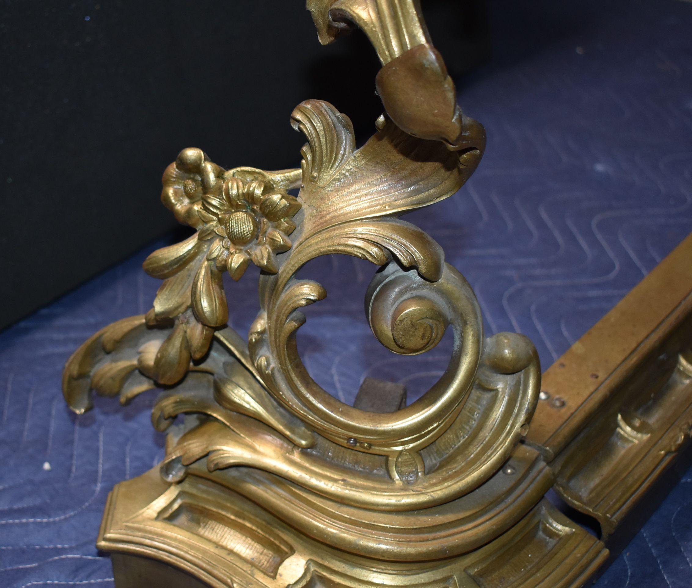 French Bronze Louis XV Style Rococo Chenets 6