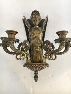French Bronze Louis XV Wall Sconce Sculpture Putti Cherub Woman