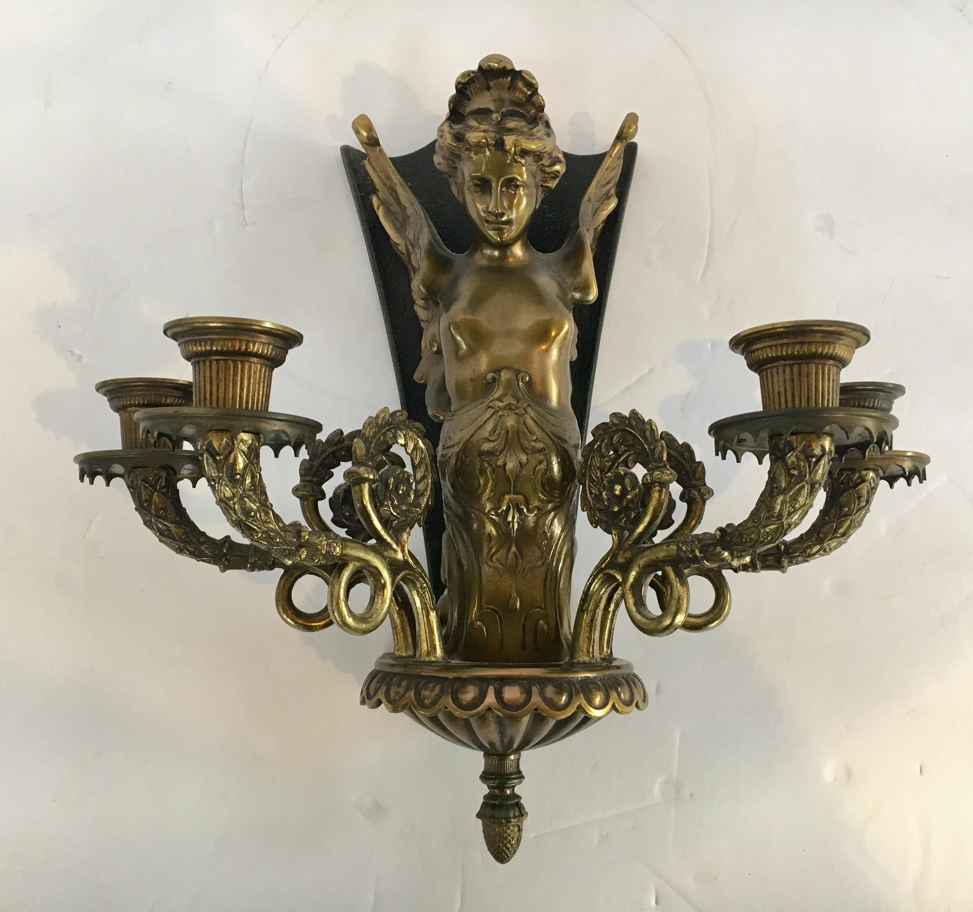 French Bronze Louis XV Wall Sconce Sculpture Putti Cherub Woman In Good Condition In West Hartford, CT