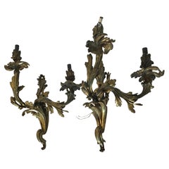 Antique French Bronze Louis XV Wall Sconces, a Pair