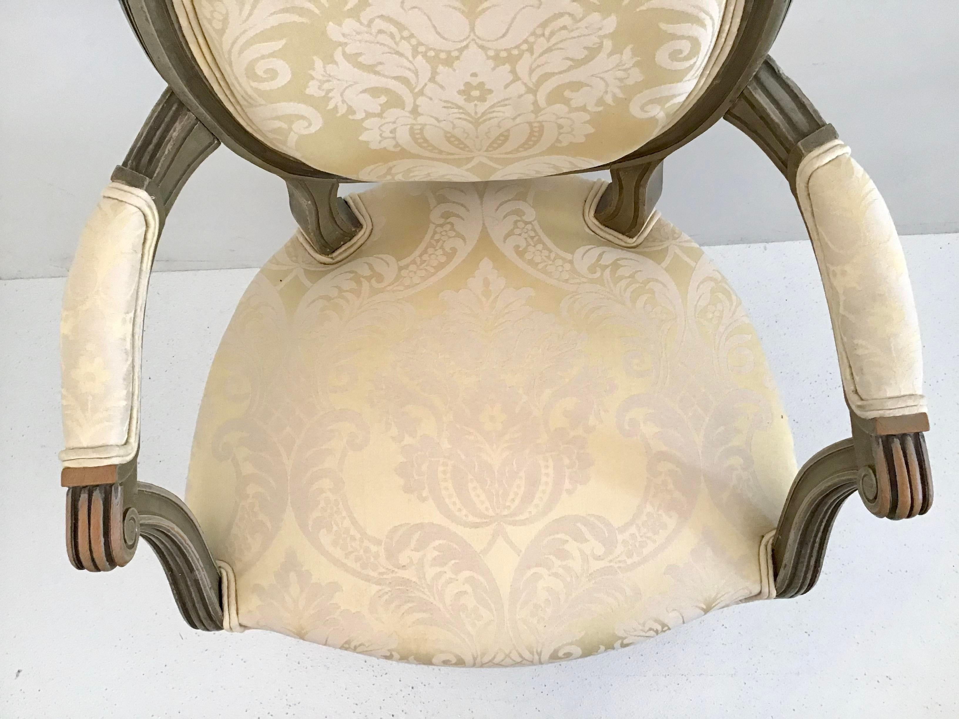 French Bronze Louis XVI Fauteuils in New Yellow Damask Upholstery, a Pair For Sale 4