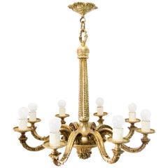 French Louis XVI Style Eight-Light Bronze Chandelier, Early 1900s