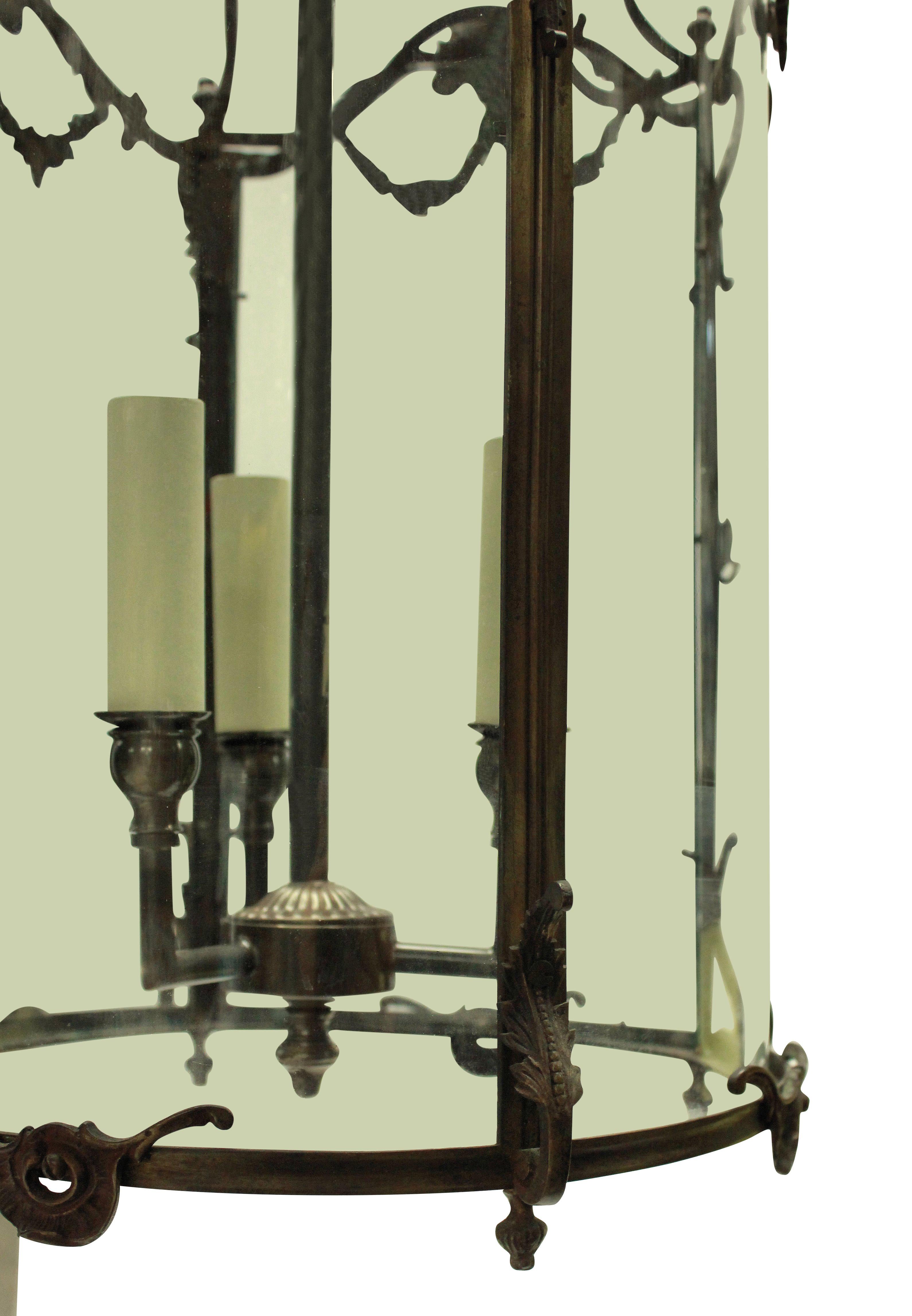 French Bronze Louis XVI Style Hanging Lantern In Good Condition In London, GB