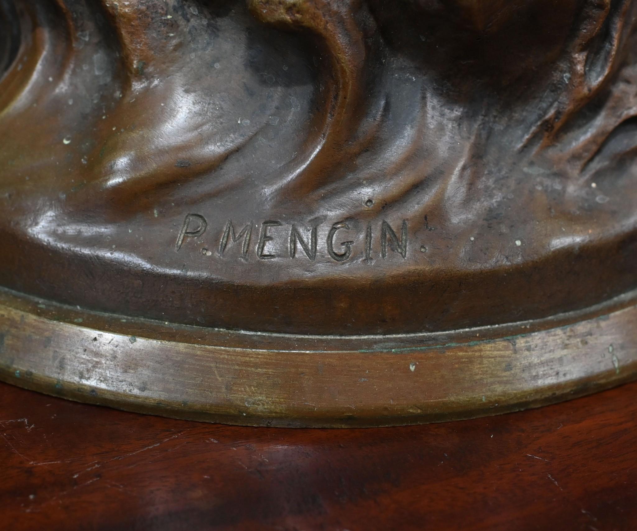 French Bronze Mandolin Player by Paul Mengin Art Nouveau Maiden Figurine 1890 For Sale 6