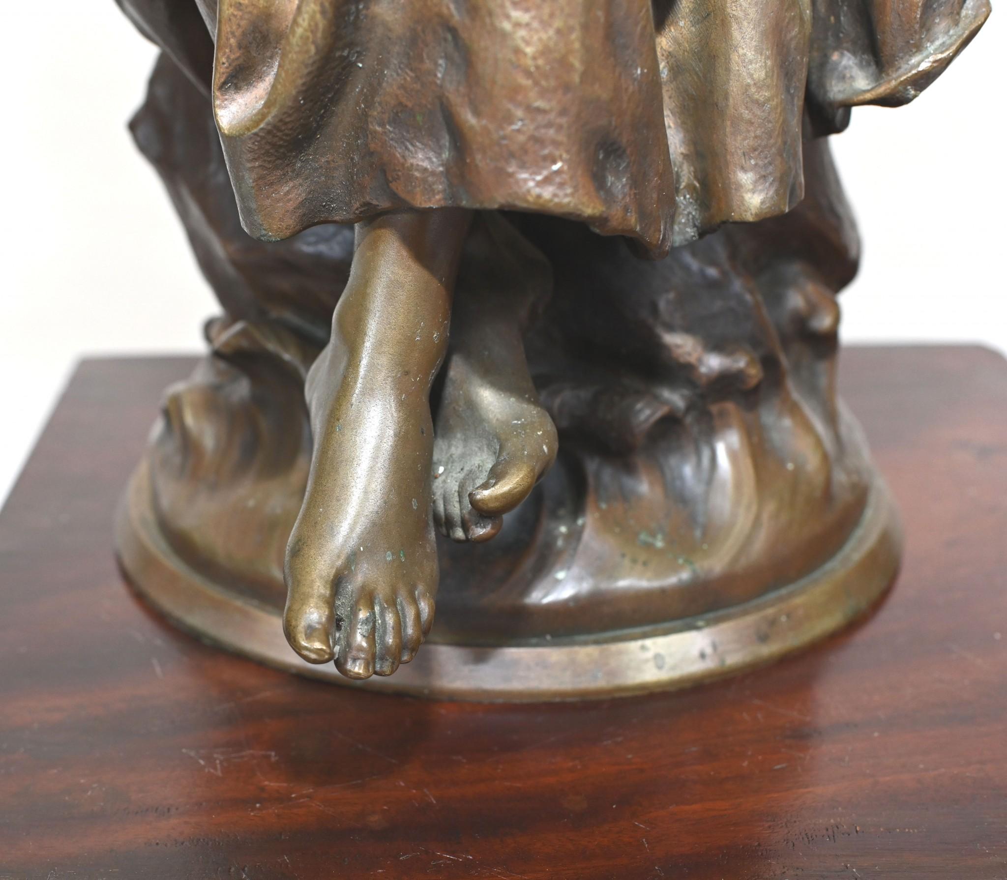 French Bronze Mandolin Player by Paul Mengin Art Nouveau Maiden Figurine 1890 For Sale 9
