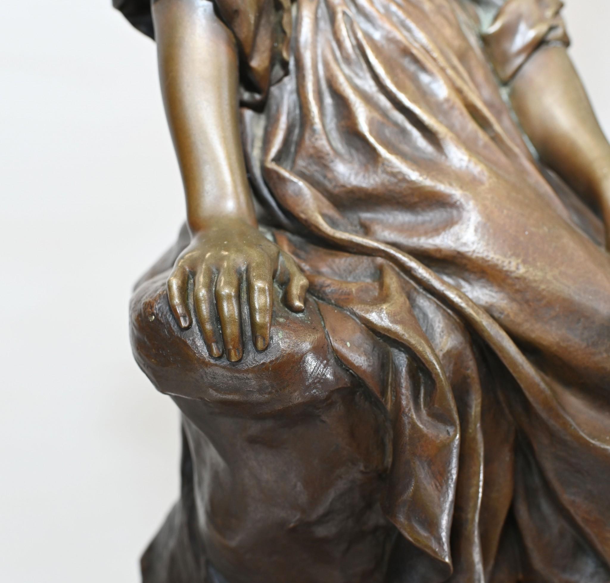 French Bronze Mandolin Player by Paul Mengin Art Nouveau Maiden Figurine 1890 For Sale 2