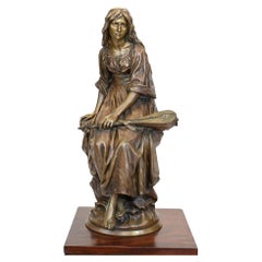 French Bronze Mandolin Player by Paul Mengin Art Nouveau Maiden Figurine 1890